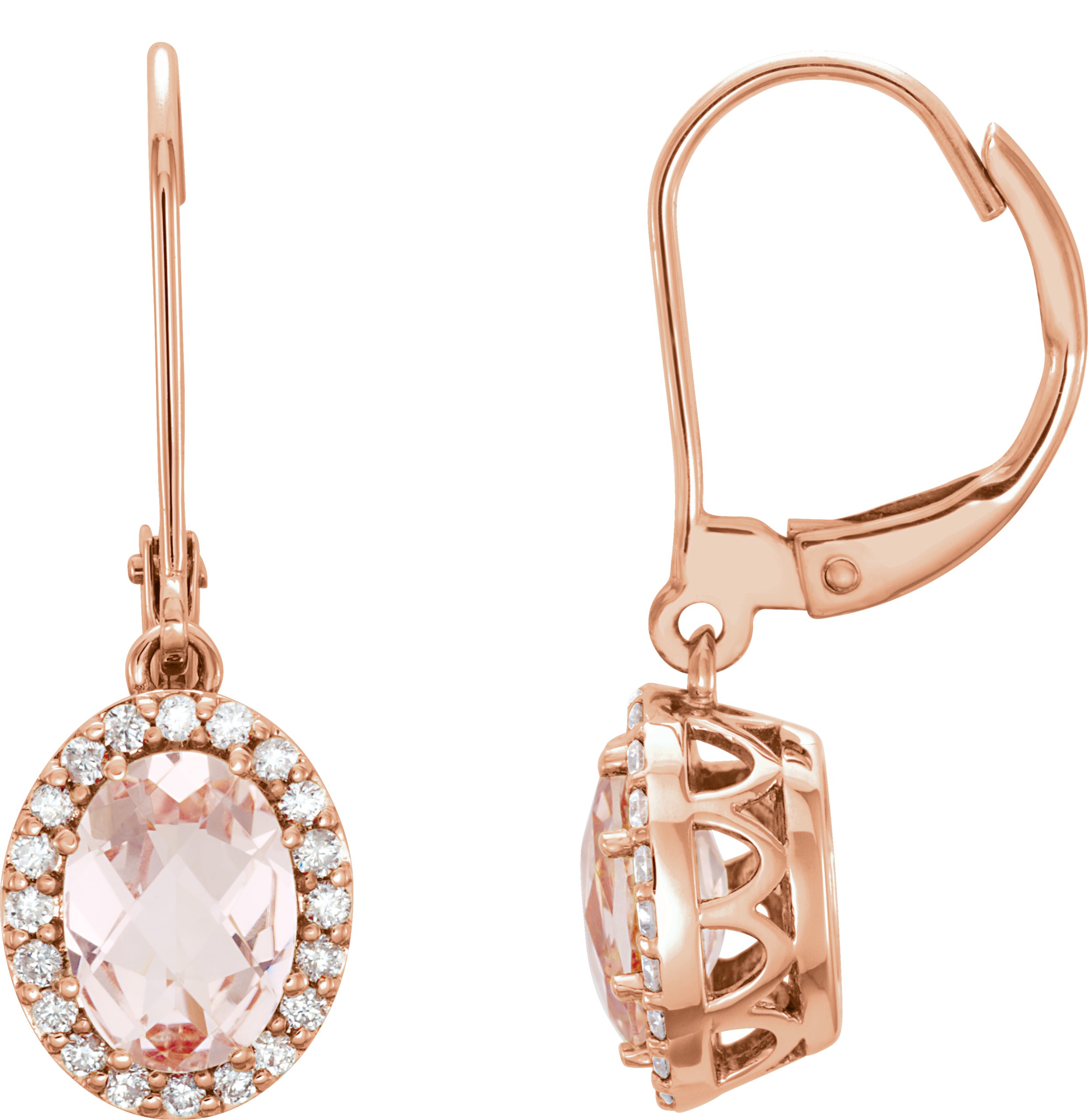 14K Rose Natural Pink Morganite & 1/5 CTW Natural Diamond Earrings