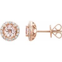 14K Rose Natural Pink Morganite & 1/5 CTW Natural Diamond Earrings 
