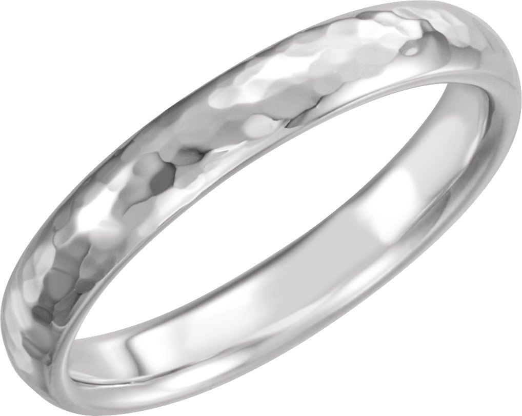 14K White 4 mm Half Round Band with Hammered Texture Size 11