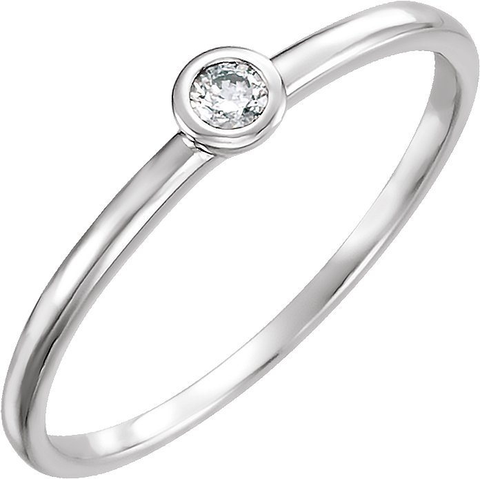 14K White .06 CT Natural Diamond Bezel-Set Ring