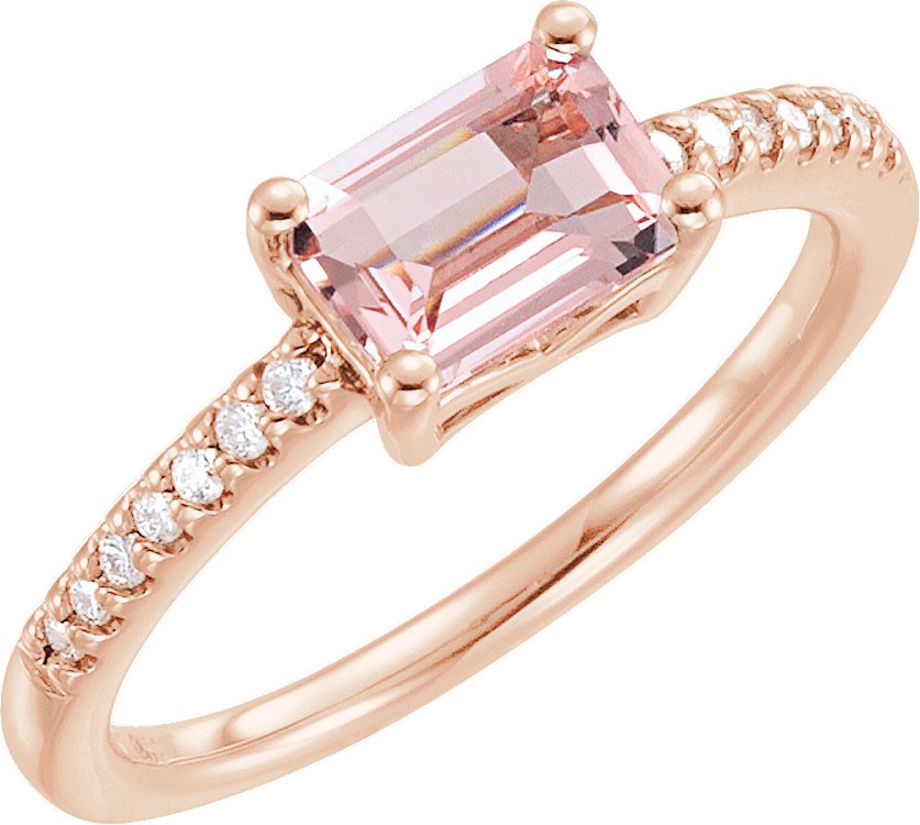 14K Rose Natural Pink Morganite & 1/10 CTW Natural Diamond Ring
