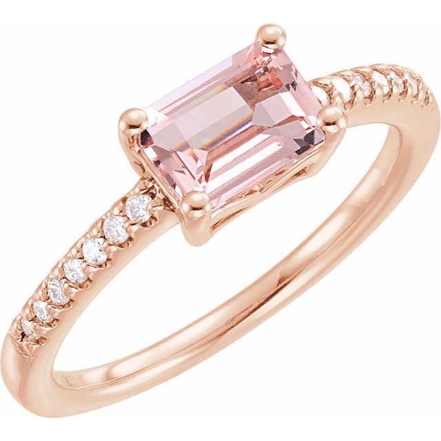 14K Rose Natural Pink Morganite & 1/10 CTW Natural Diamond Ring