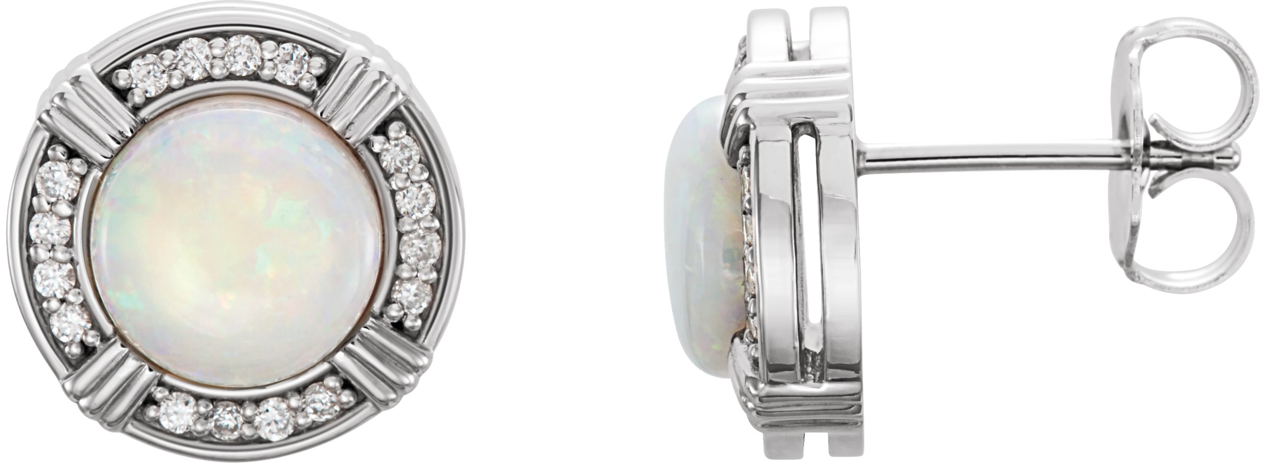 14K White Natural White Opal & 1/8 CTW Natural Diamond Earrings