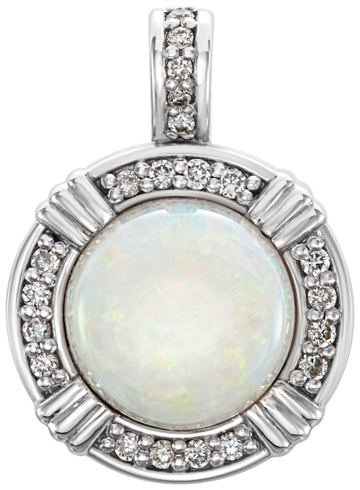 14K White Opal & 1/10 CTW Diamond Pendant