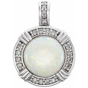 14K White Opal & 1/10 CTW Diamond Pendant