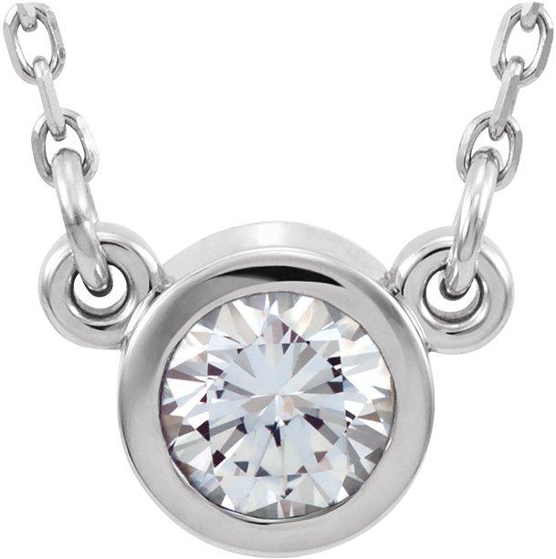 Rhodium-Plated Sterling Silver 3 mm Round Imitation Diamond Solitaire 16" Necklace