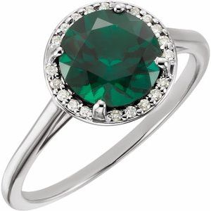 14K White Lab-Grown Emerald & .05 CTW Diamond Ring