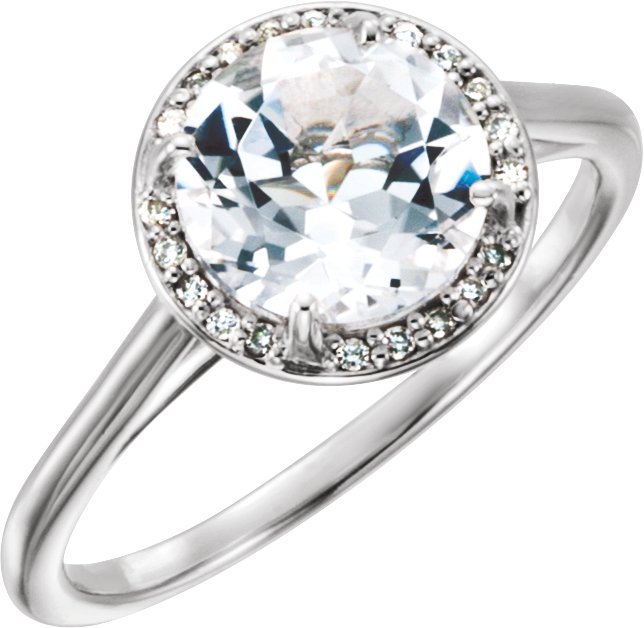 14K White Topaz & .05CTW Diamond Ring