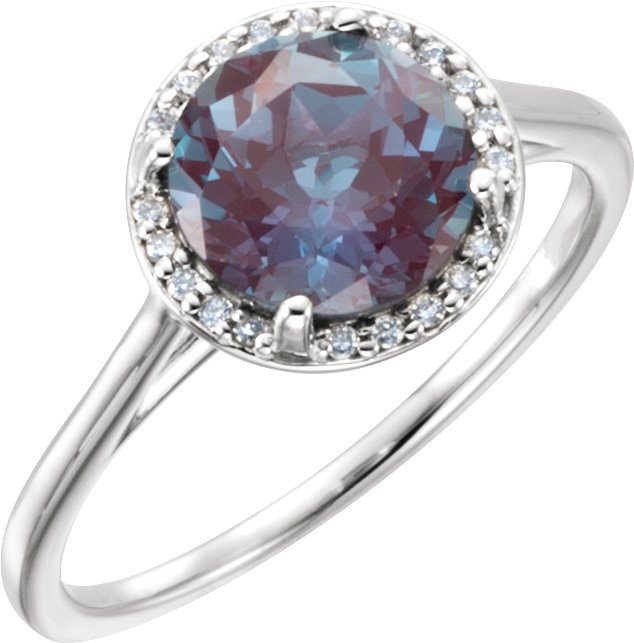 14K White Lab-Grown Alexandrite & .05 CTW Natural Diamond Ring