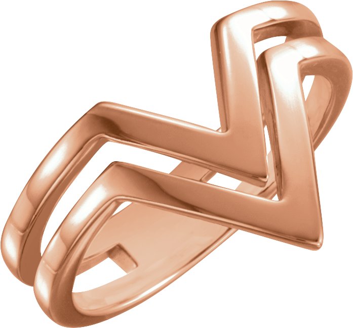 14K Rose Double Row "V" Ring