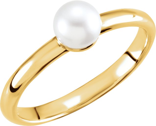 14K Yellow 5.5-6 mm Cultured White Freshwater Pearl Ring<br>(Size 7)