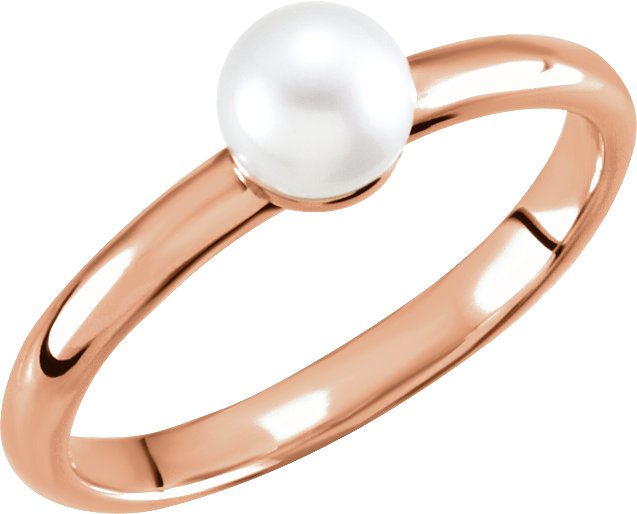 14K Rose 5.5-6 mm Cultured White Freshwater Pearl Ring<br>(Size 7)