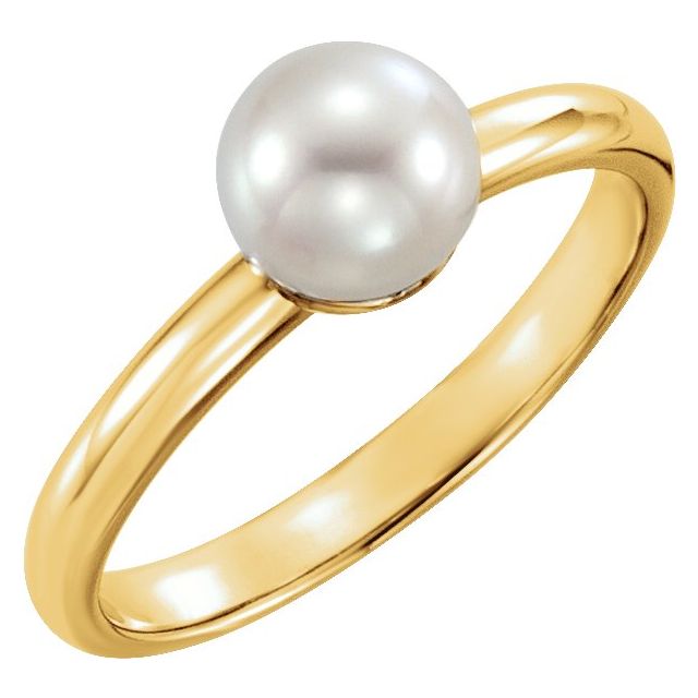 14K Yellow 6.5-7 mm Cultured White Freshwater Pearl Ring