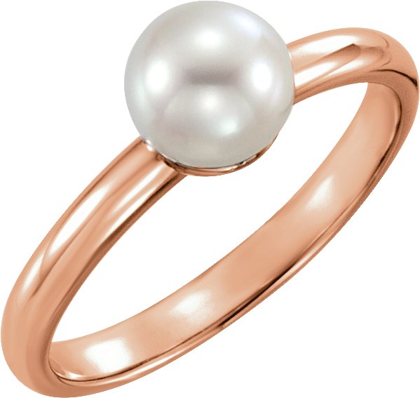 14K Rose 6.5-7 mm Cultured White Freshwater Pearl Ring<br>(Size 7)