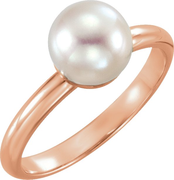 14K Rose 7.5-8 mm Cultured White Freshwater Pearl Ring<br>(Size 7)