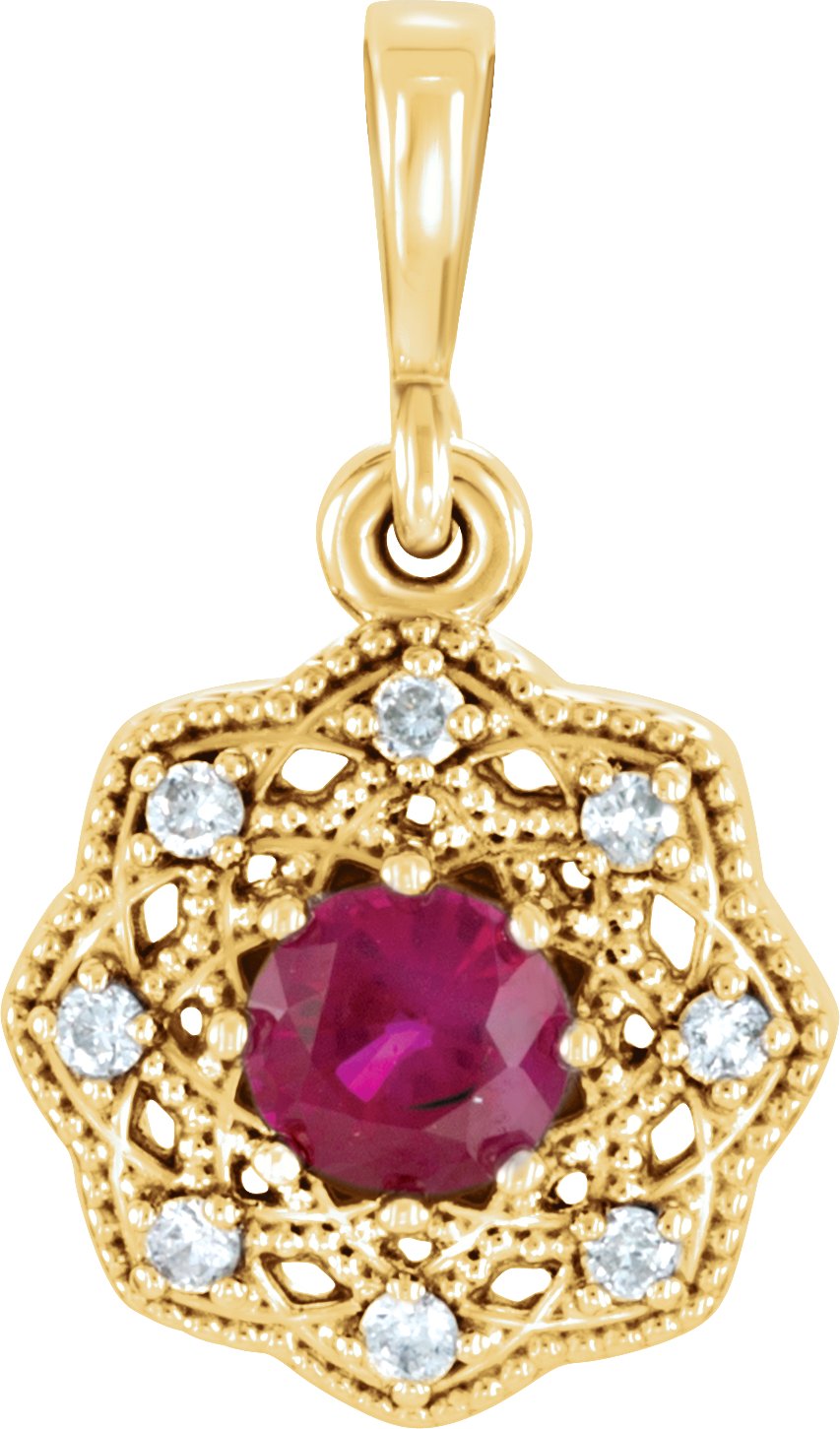 14K Yellow Ruby and .06 CTW Diamond Halo Style Pendant Ref 11774533