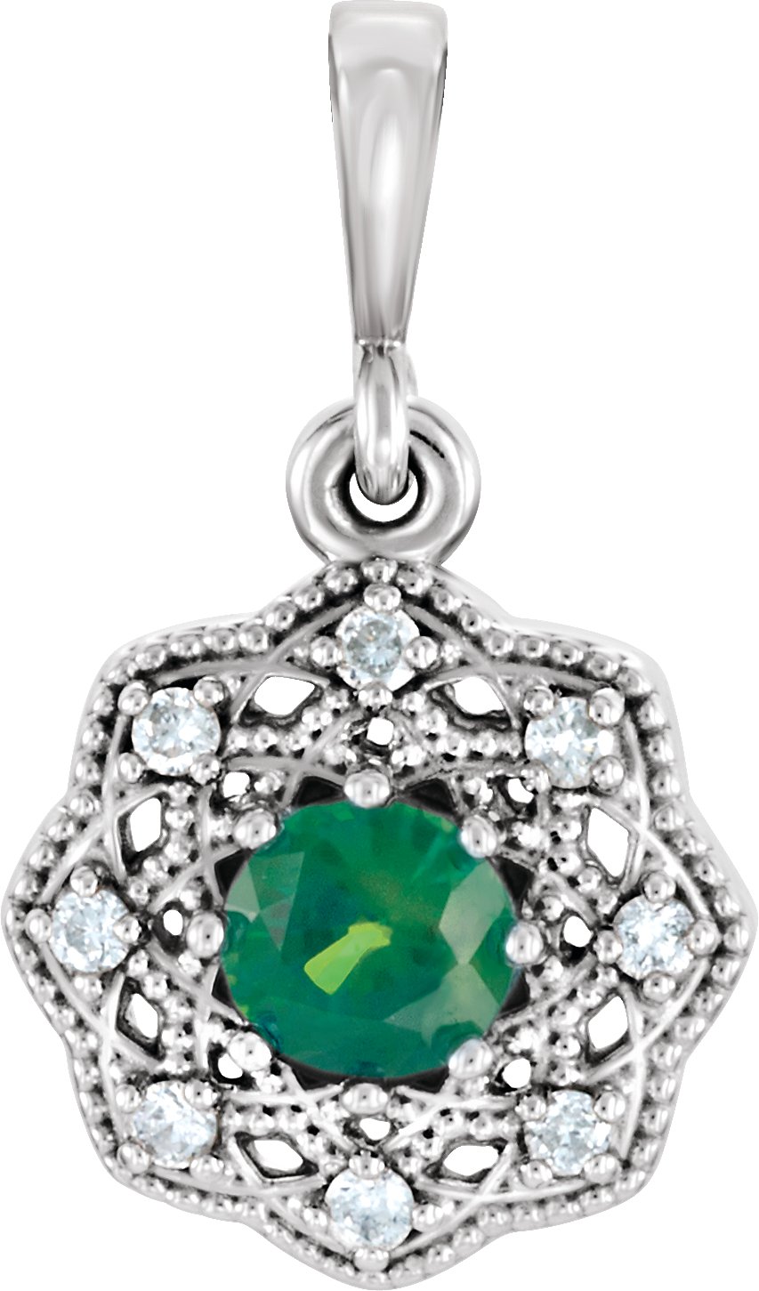 Platinum Emerald and .06 CTW Diamond Halo Style Pendant Ref 11796536