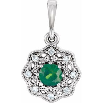 Platinum Emerald and .06 CTW Diamond Halo Style Pendant Ref 11796536