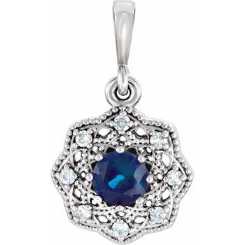 Platinum Blue Sapphire and .06 CTW Diamond Halo Style Pendant Ref 11796648