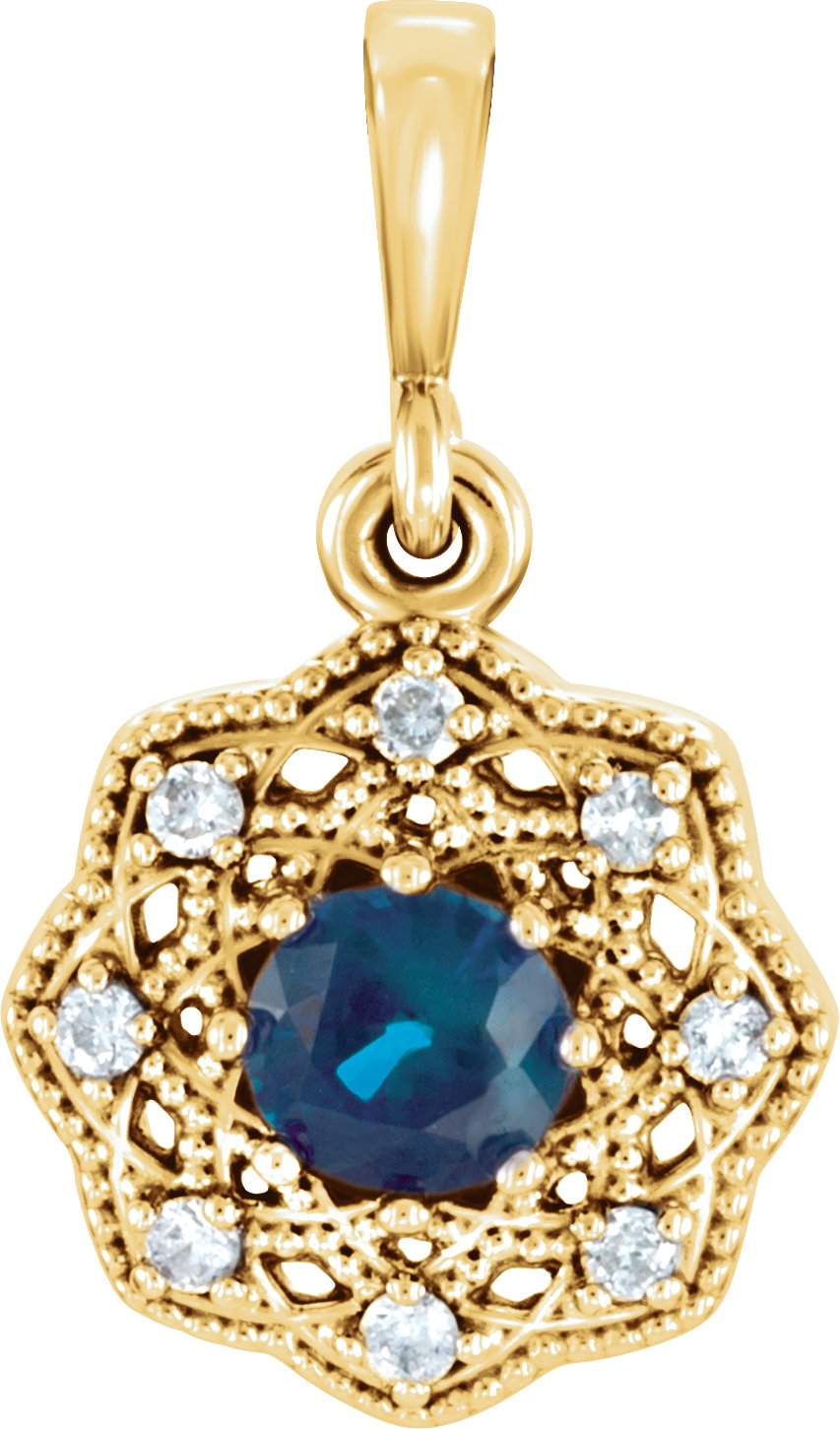 14K Yellow Blue Sapphire and .06CTW Diamond Halo Style Pendant Ref 11796647