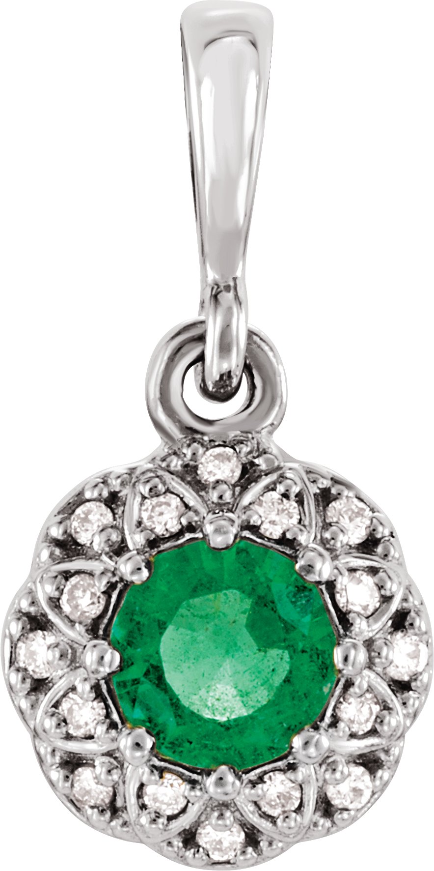 14K White Natural Emerald & .04 CTW Natural Diamond Halo-Style Pendant