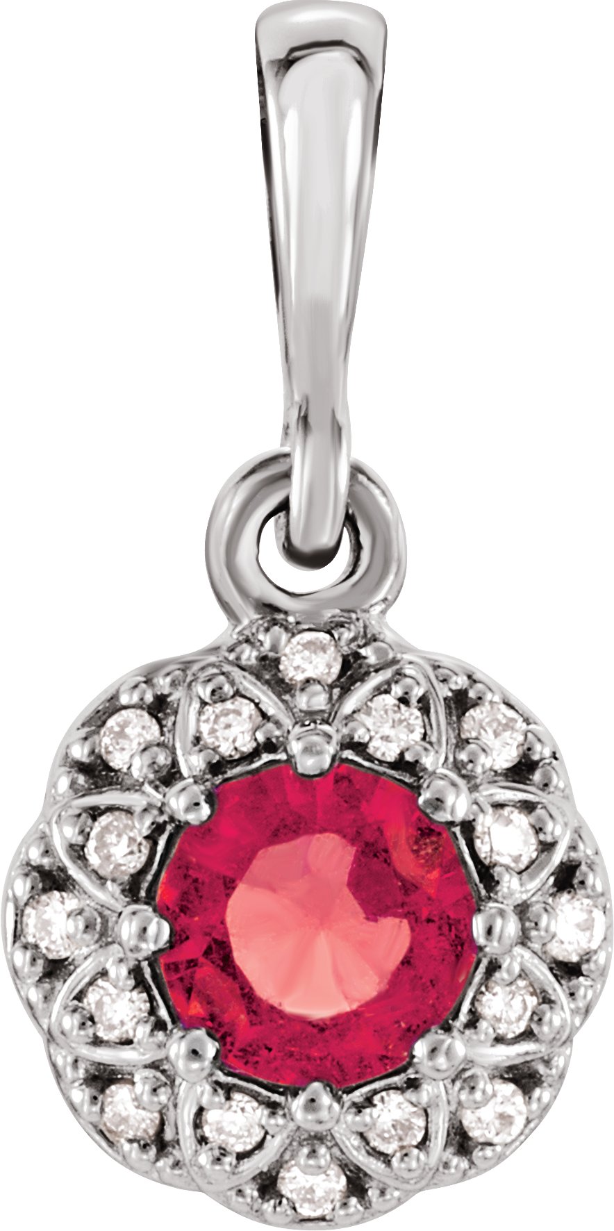 14K White Natural Ruby & .04 CTW Natural Diamond Halo-Style Pendant