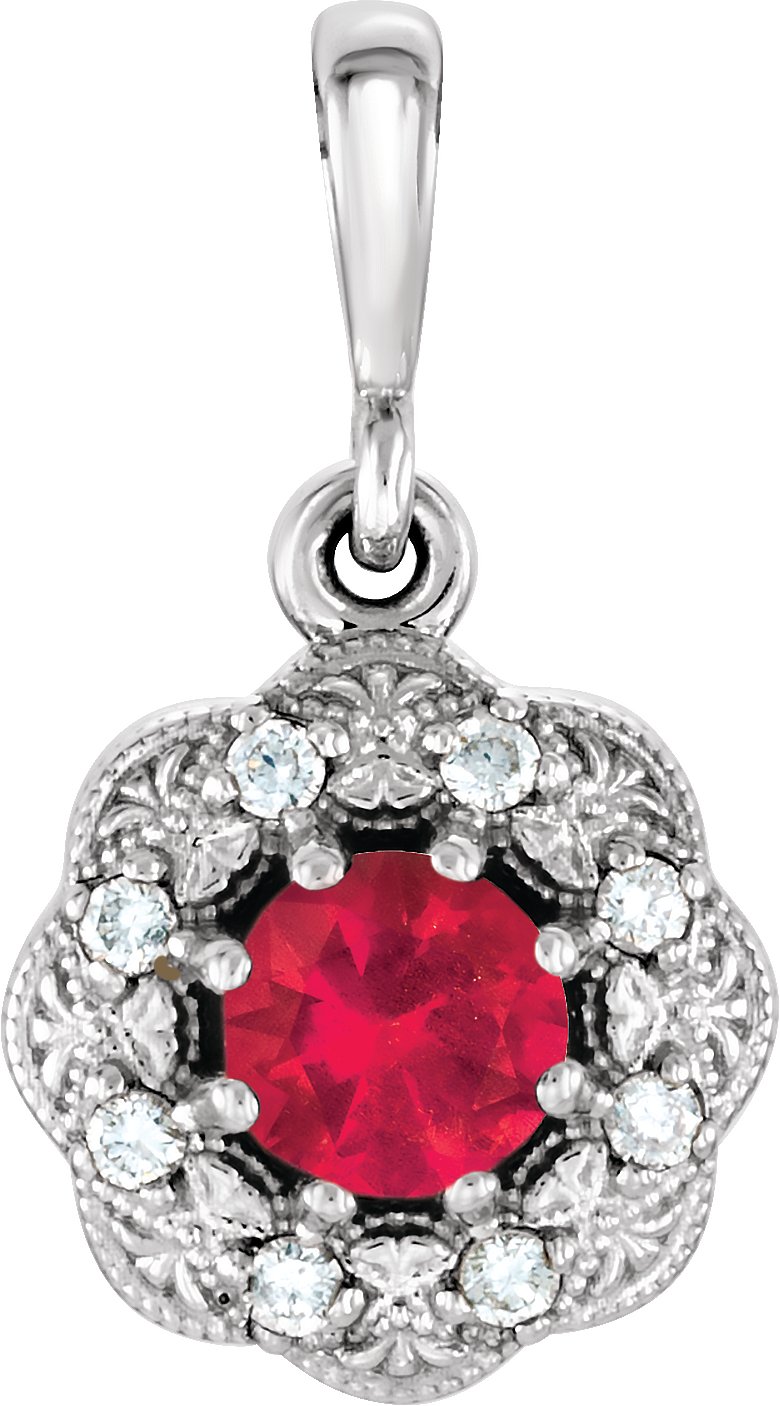 14K White Ruby and .06 CTW Diamond Pendant Ref 11799051