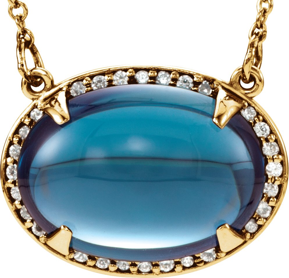 14K Yellow Natural London Blue Topaz & .06 CTW Natural Diamond Halo-Style 16 1/2" Necklace