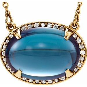 14K Yellow Natural London Blue Topaz & .06 CTW Natural Diamond Halo-Style 16 1/2" Necklace