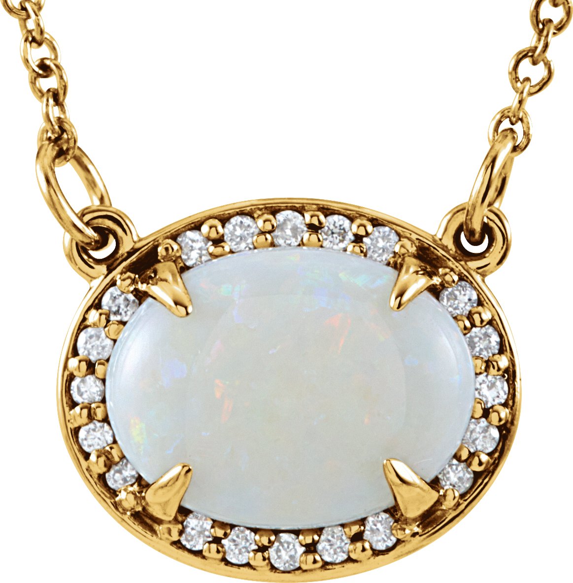 14K Yellow Natural White Opal & .05 CTW Diamond Halo-Style 16 1/2" Necklace