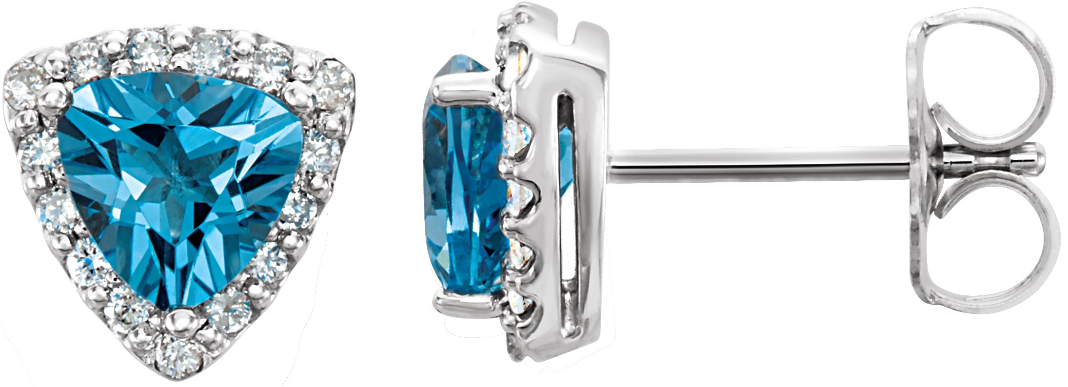 14K White Natural Swiss Blue Topaz & 1/8 CTW Natural Diamond Earrings 