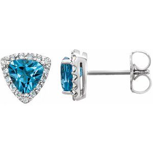 14K White Natural Swiss Blue Topaz & 1/8 CTW Natural Diamond Earrings 