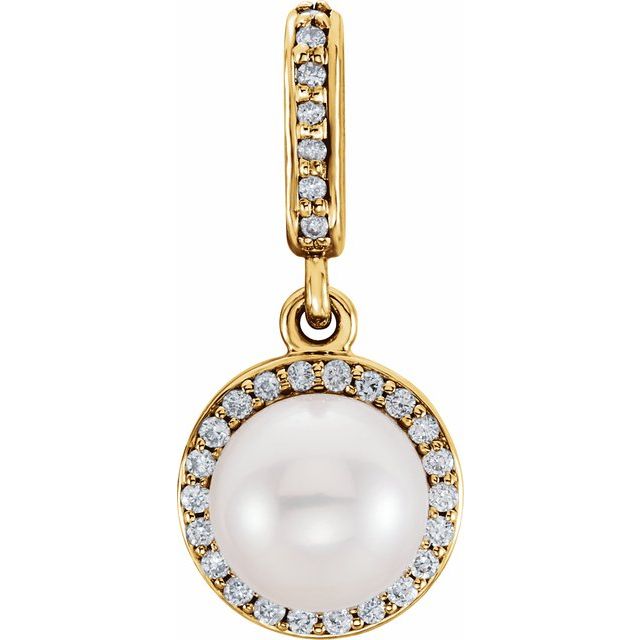 14K Yellow Cultured White Freshwater Pearl & .07 CTW Natural Diamond Pendant