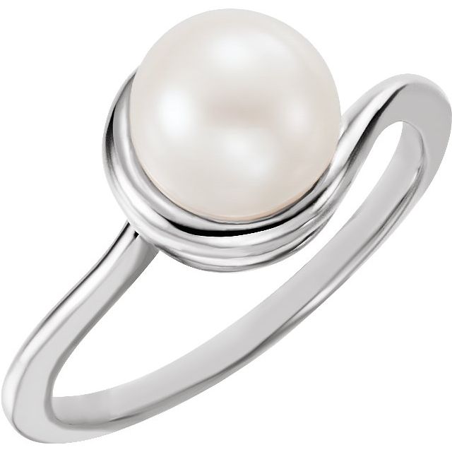 14K White 7.5-8.0 mm Freshwater Cultured Pearl Freeform Ring