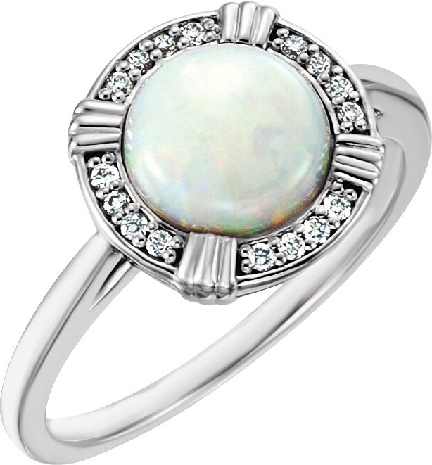 14K White Opal and .08 CTW Diamond Ring Ref 11922493