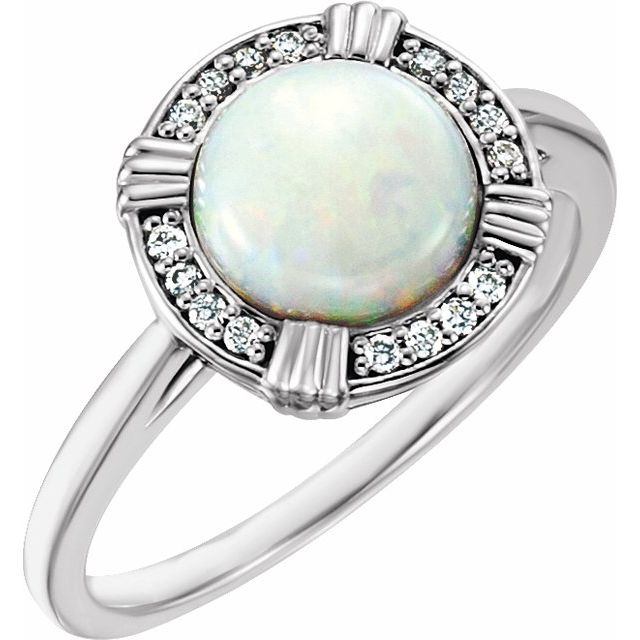 Platinum Natural White Opal & .08 CTW Natural Diamond Ring