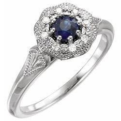 Blue Sapphire & Diamond Halo-Style Ring alebo neosadený