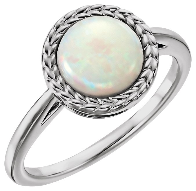 14K White Natural White Opal Ring