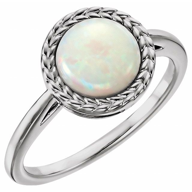 Platinum Natural White Opal Ring