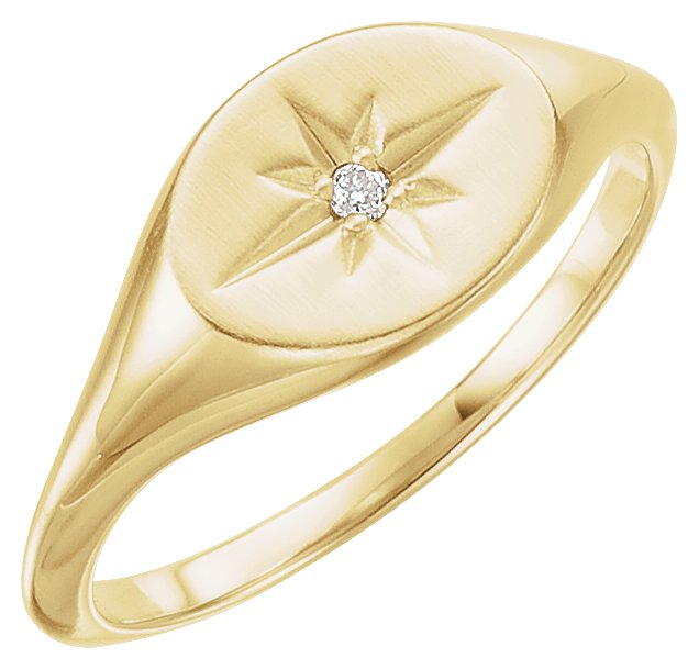 14K Yellow .02 CT Diamond 10x8 mm Oval Starburst Signet Ring Ref. 11909166