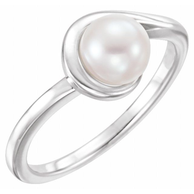 14K White Cultured White Freshwater Pearl Ring