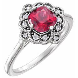 Chatham® Created Ruby & Diamond Halo-Style Ring or Mounting