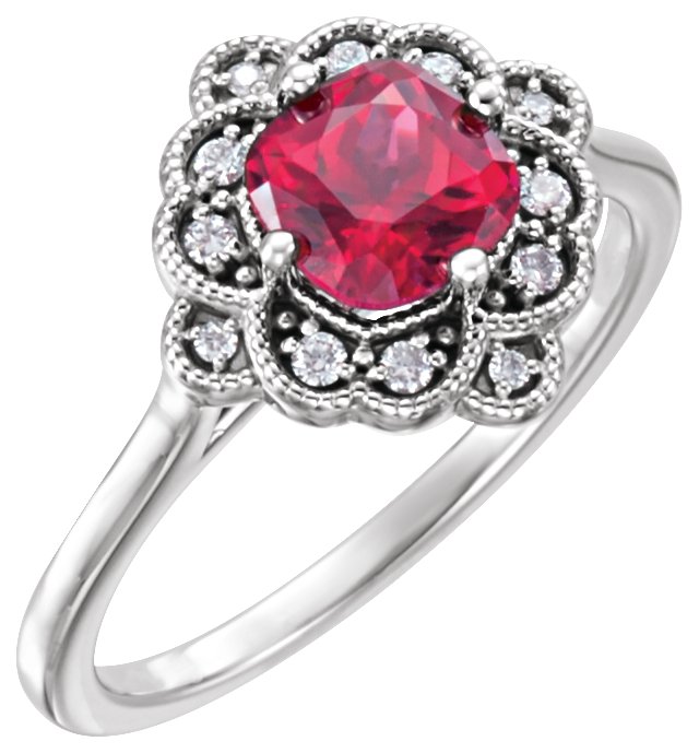 Chatham® Created Ruby & Diamond Halo-Style Ring or Mounting