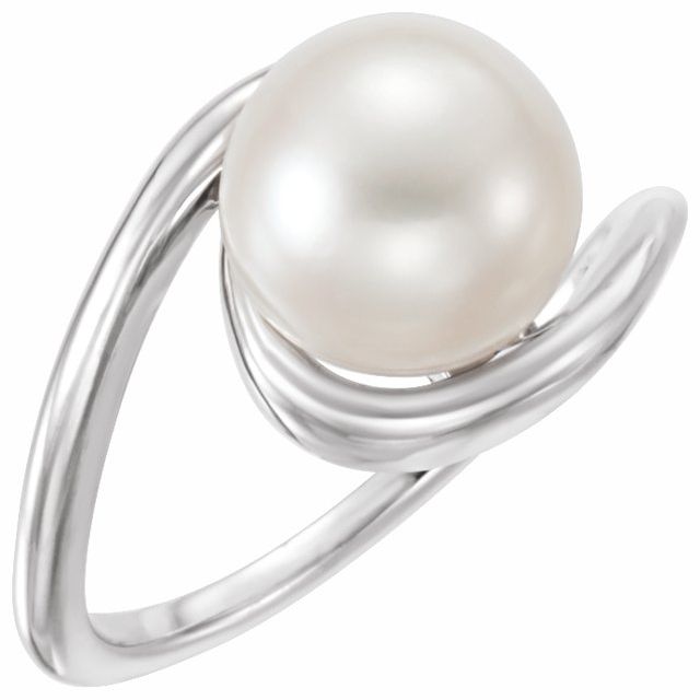 14K White 9.5-10.0 mm Cultured White Freshwater Pearl Ring