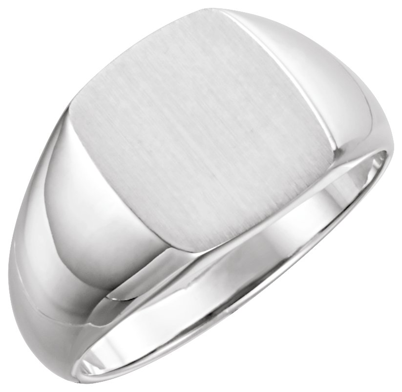 14K White 13x12 mm Rectangle Signet Ring