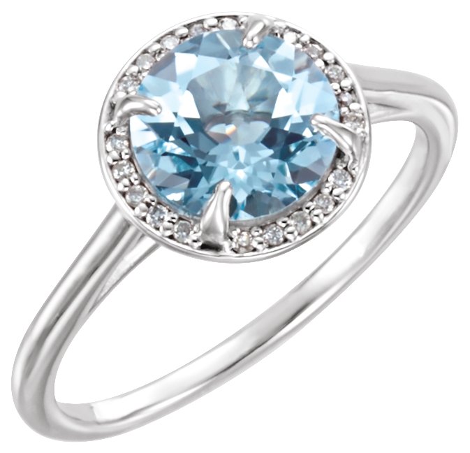 14K White Natural Sky Blue Topaz & .05 CTW Natural Diamond Ering