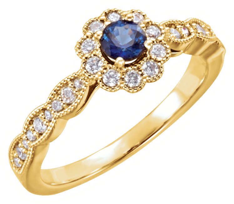 14K Yellow Blue Sapphire & 1/3 CTW Diamond Ring