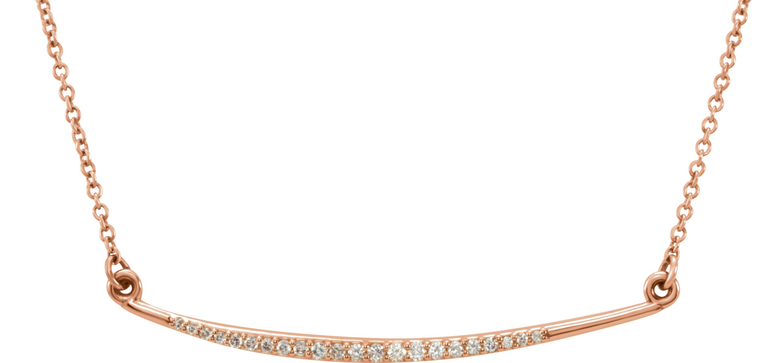 14K Rose 1/8 CTW Natural Diamond Curved Bar 16 Necklace