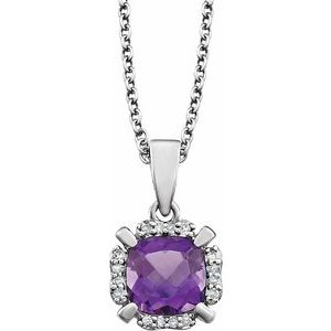 14K White Natural Amethyst & .04 CTW Natural Diamond 18" Necklace