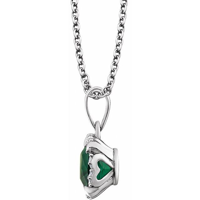 14K White Lab-Grown Emerald & .05 CTW Natural Diamond 18